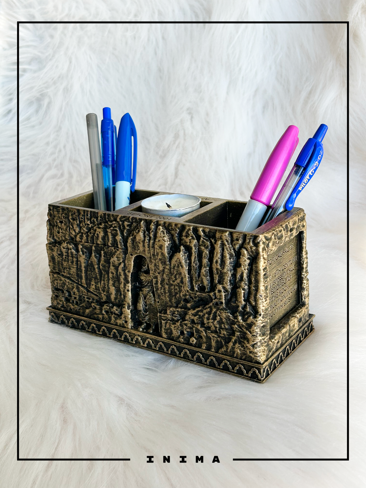 Bamiyan Buddha Pen & Candle Holder (Handmade, 3D Printed Cultural Desk Art)