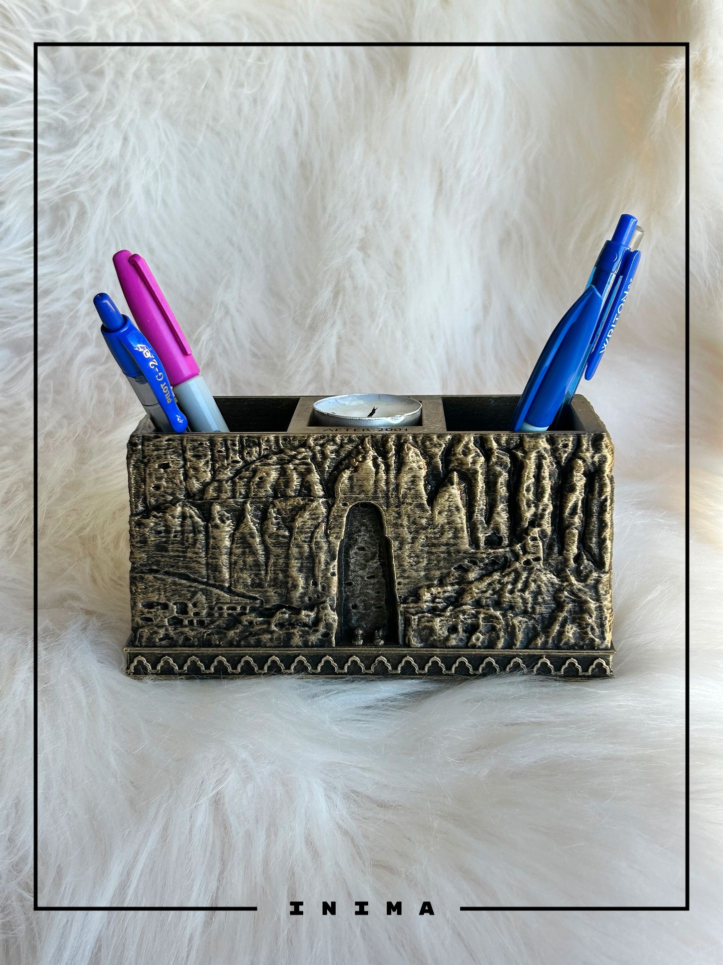 Bamiyan Buddha Pen & Candle Holder (Handmade, 3D Printed Cultural Desk Art)