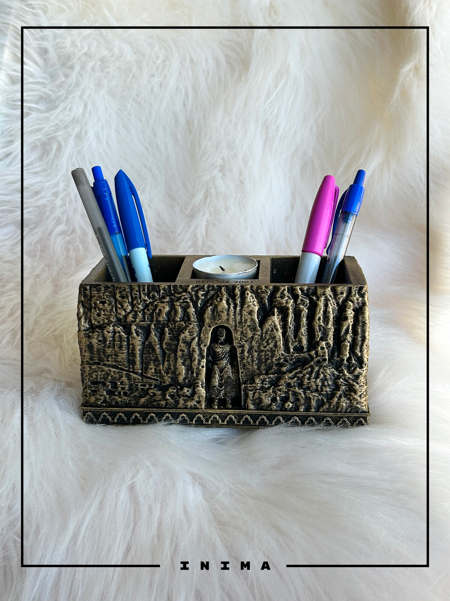 Bamiyan Buddha Pen & Candle Holder (Handmade, 3D Printed Cultural Desk Art)